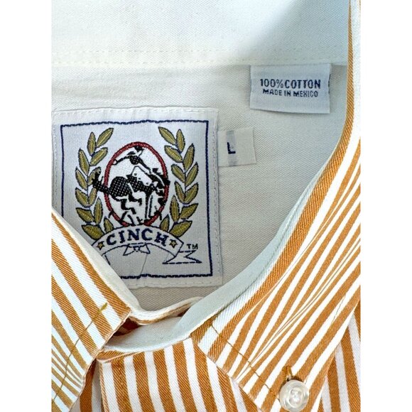 Cinch striped long sleeve button down shirt Mens Large gold & white - Picture 8 of 9